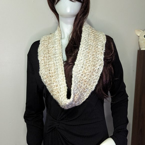 Hand Crafted Soft Cream Crochet Mini Infinity Scarf - Picture 3 of 3